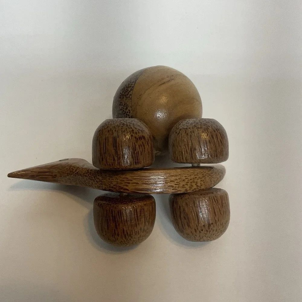 Vtg Bird Push Toy Educational Wooden Toyon Wheels With Rolling Ball‎ On Top MCM